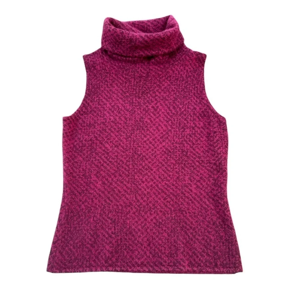 Magenta Lambs Wool Angora Sleeveless Turtleneck Sweater Purple Shimmer Size S - Picture 4 of 14